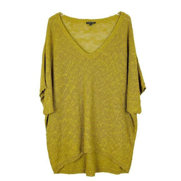 Eileen Fisher Top Women's XL Green Gold Mélange Linen Grain V-Neck Oval Knit - Picture 1 of 15